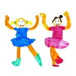 dziecięcy rysunek przedstawiający dwie baletnice